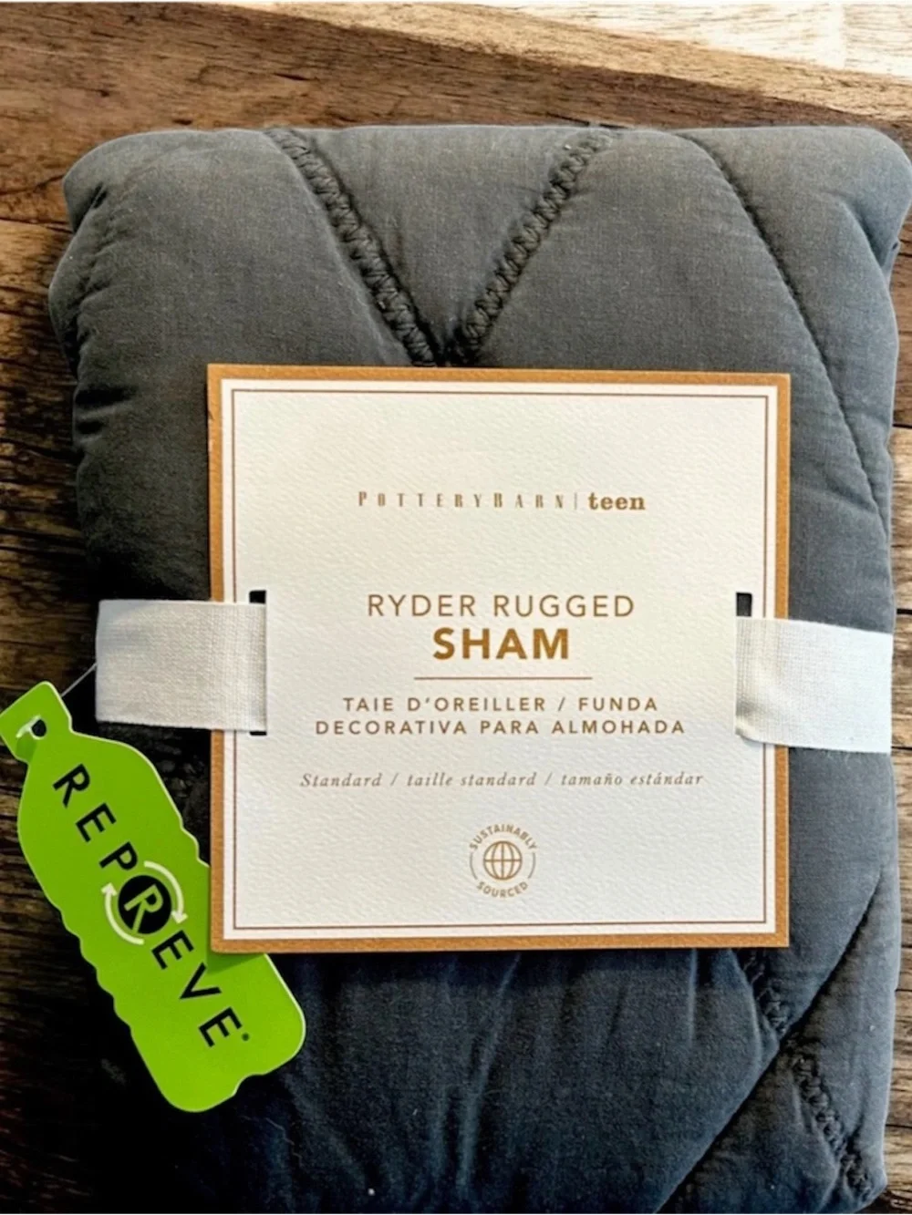 Pottery Barn Teen RYDER RUGGED SHAM Charcoal Gray, Standard, Pillow Cover NEW